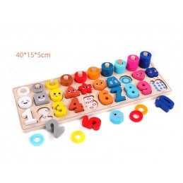 Puzzle din lemn Montessori Malplay cu cifre, forme si alte accesorii